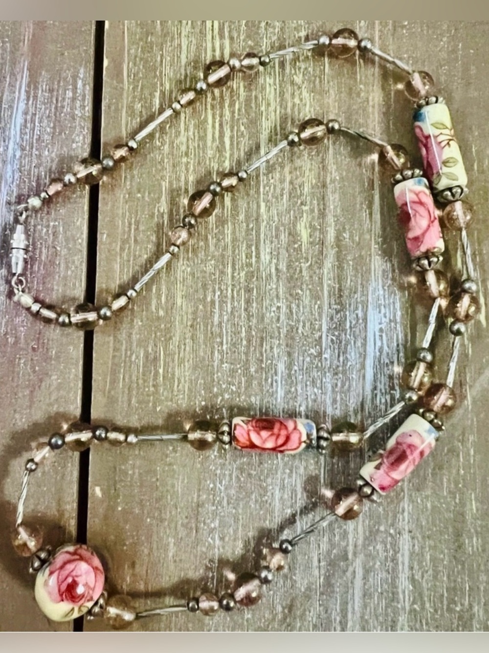 Vintage Porcelain Painted Floral Necklace